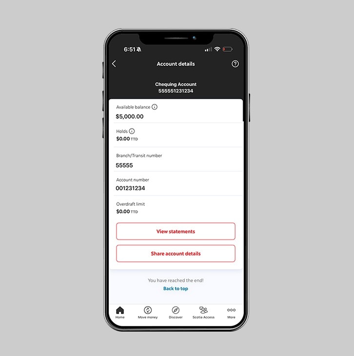 Account Details screen with Share account details button.